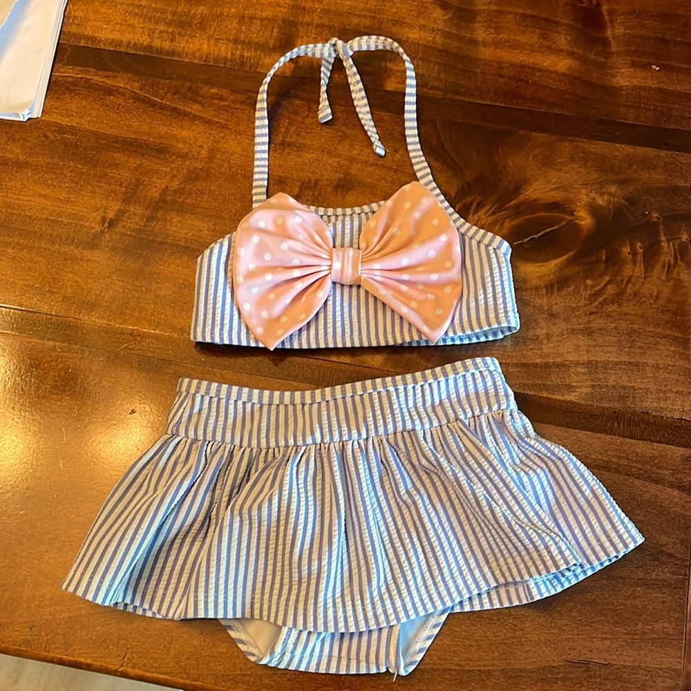 Size 2T Ruffle Butts seersucker skirted bikini